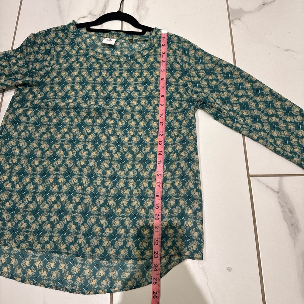 Cabi Womens Blouse Size Medium Sheer Green Leaf Print High Low Hem - Picture 7 of 8